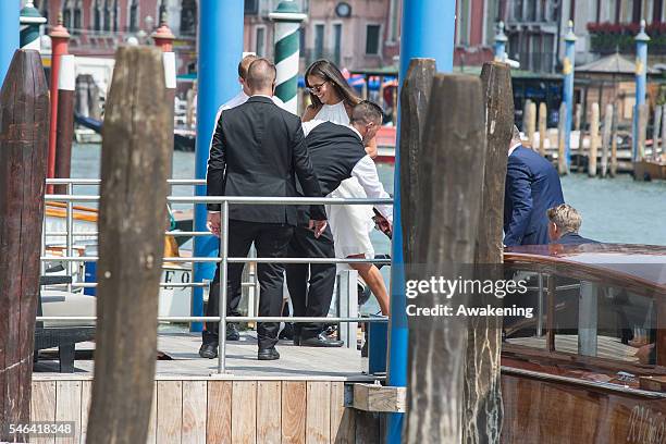 Ana Ivanovic arrives the Aman Grand Canal hotel after the wedding hall at Palazzo Cavalli after the celebration of their marriage on July 12, 2016 in...