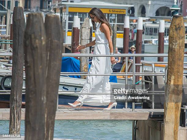 Ana Ivanovic arrives at the Aman Grand Canal hotel after her wedding with Bastian Schweinsteiger at Palazzo Cavalli on July 12, 2016 in Venice, Italy.