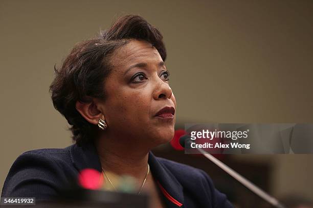 Attorney General Loretta Lynch testifies during a hearing before the House Judiciary Committee July 12, 2016 on Capitol Hill in Washington, DC. The...