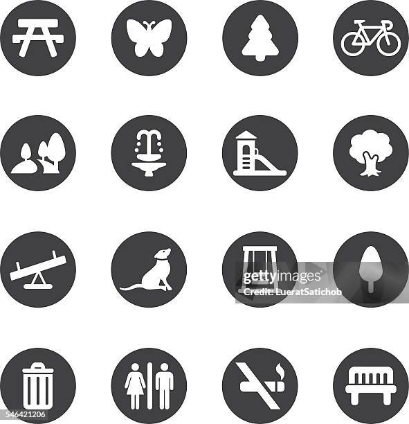 stockillustraties, clipart, cartoons en iconen met park and outdoor circle silhouette icons | eps10 - speeltuin