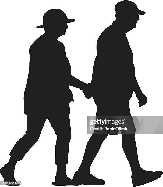 stockillustraties, clipart, cartoons en iconen met retired couple walking holding hands - girlfriend