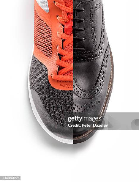 mans business shoe and trainer - business competition stock pictures, royalty-free photos & images