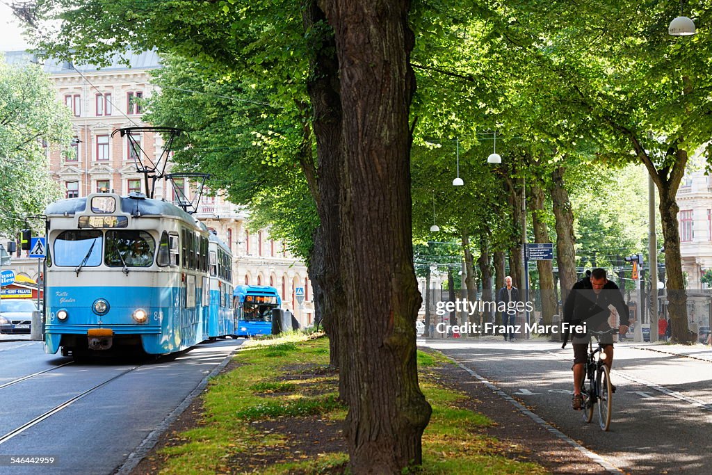 Tram and cyclist, Parkgatan, Gothenburg