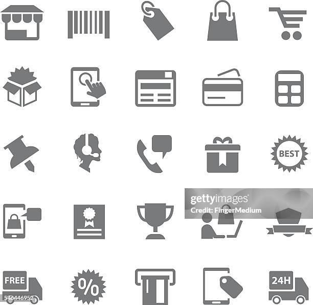 shopping icon set - buy online pick up in store stock illustrations