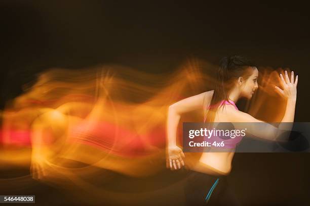 multiple exposure - female running - double exposure running stock pictures, royalty-free photos & images