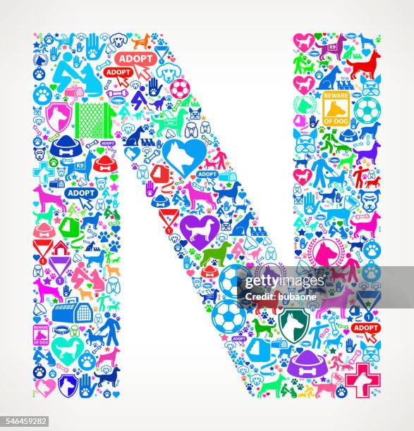 letter n dog and canine pet colorful icon pattern - a v n awards stock illustrations