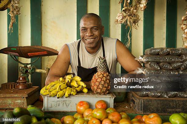 a vendor at a fruit and vegetable market - market vendor 個照片及圖片檔