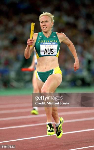 Tamsyn Lewis of Australia in action during the Womens 4x400m relay during day 14 of the Sydney 2000 Olympic Games held at Olympic Stadium September...