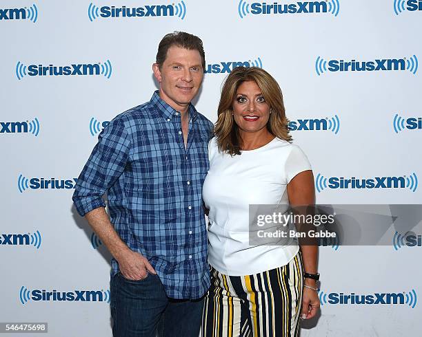 Chef Bobby Flay and TV personality Kathy Wakile visit at SiriusXM Studios on July 12, 2016 in New York City.