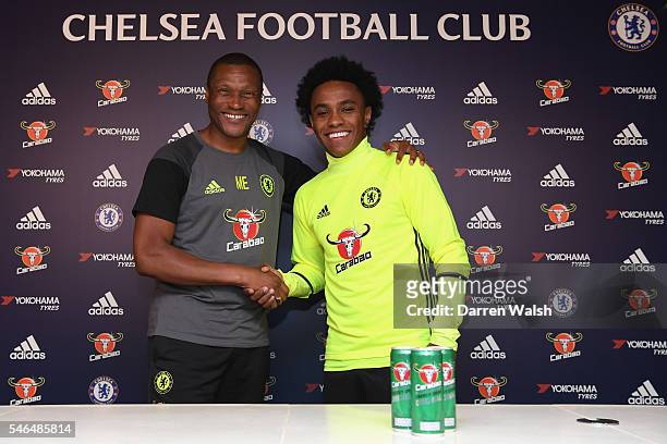 Michael Emenalo and Willian at Chelsea Training Ground on July 12, 2016 in Cobham, England.