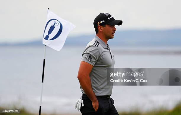 Jason Day of Australia looks on during a practice round ahead of the 145th Open Championship at Royal Troon on July 12, 2016 in Troon, Scotland.