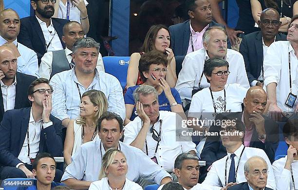 Former French Ministers for Sports David Douillet, Roselyne Bachelot, Valerie Fourneyron attend the UEFA Euro 2016 final between Portugal and France...