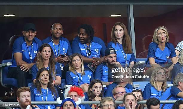 Roschdy Zem, Olivier Dacourt, Bernard Diomede, Matt Pokora, Sylvie Tellier attend the UEFA Euro 2016 final between Portugal and France at Stade de...