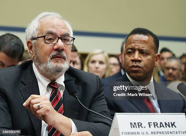 Former Rep. Barney Frank, , , speaks while flanked by Kelvin Cochran, , former chief of the Atlanta Fire Department, during a House Oversight and...