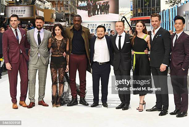 Zachary Quinto, Karl Urban, Sofia Boutella, Idris Elba, director Justin Lin, Simon Pegg, Lydia Wilson, Chris Pine and John Cho attend the UK premiere...