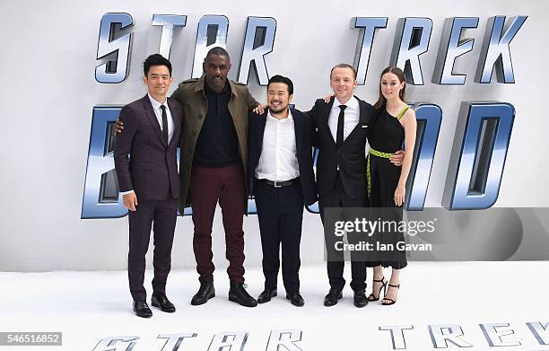 John Cho, Idris Elba, Justin Lin, Simon Pegg and Lydia Wilson arrive for the UK premiere of "Star Trek Beyond" at Empire Leicester Square on July 12,...