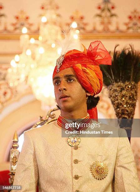 Maharaja Sawai Padmanabh Singh of the erstwhile royal family of Jaipur during his 18th birth anniversary celebrations with traditional rituals at the...