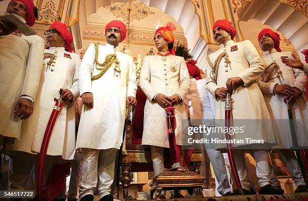 Maharaja Sawai Padmanabh Singh of the erstwhile royal family of Jaipur during his 18th birth anniversary celebrations with traditional rituals at the...