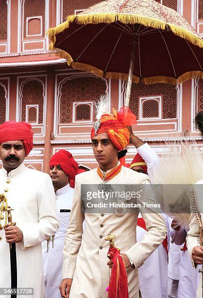 Maharaja Sawai Padmanabh Singh of the erstwhile royal family of Jaipur arrives for his 18th birth anniversary celebrations with traditional rituals...