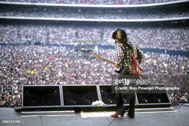 Aerosmith guitarist Joe Perry performs onstage at The Meadowlands on August 06, 1978 in East Rutherford, New Jersey.