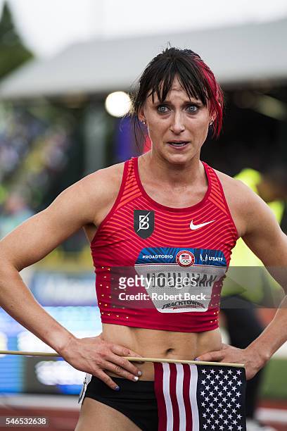 Olympic Trials: View of Shelby Houlihan victorious after Women's 5000M Final at Hayward Field. Eugene, OR 7/10/2016 CREDIT: Robert Beck