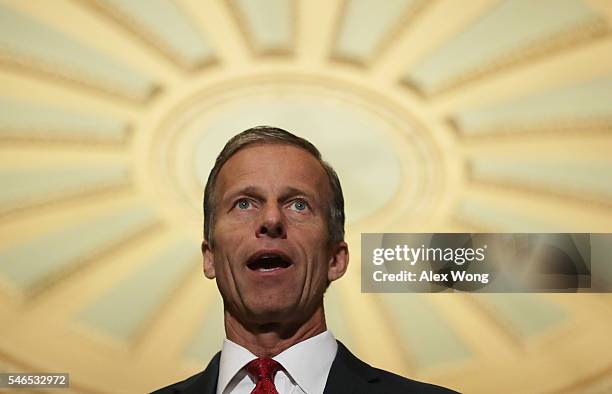 Sen. John Thune speaks during a news briefing after the Republican weekly policy luncheon July 12, 2016 at the Capitol in Washington, DC. Senate GOPs...