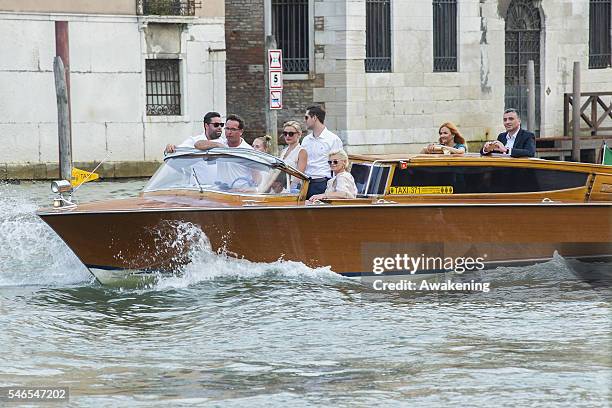 Guests arrive for dinner at the Aman Grand Canal hotel after the civil marriage of Bastian Schweinsteiger and Ana Ivanovic on July 12, 2016 in...