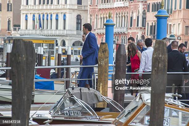 Guests arrive for dinner at the Aman Grand Canal hotel after the civil marriage of Bastian Schweinsteiger and Ana Ivanovic on July 12, 2016 in...