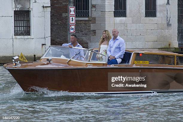 Guests arrive for dinner at the Aman Grand Canal hotel after the civil marriage of Bastian Schweinsteiger and Ana Ivanovic on July 12, 2016 in...