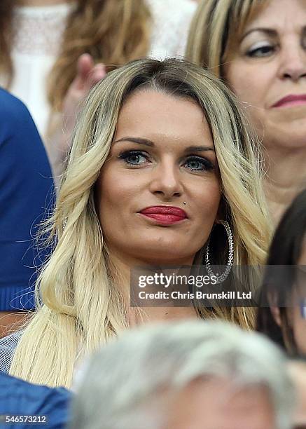 Ludivine Payet, wife of Dimitri Payet of France, looks on during the UEFA Euro 2016 Final match between Portugal and France at Stade de France on...