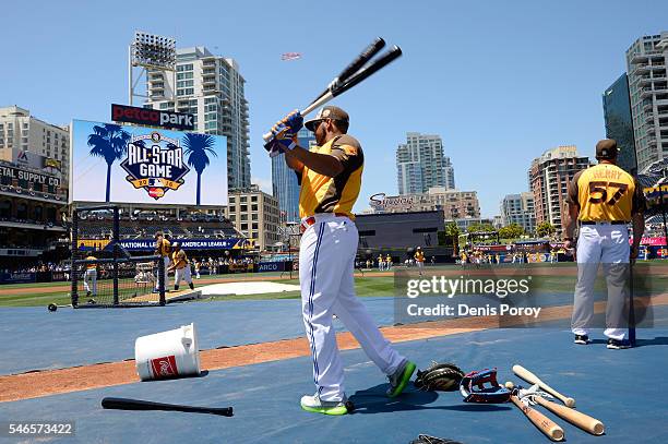 Edwin Encarnacio of the Toronto Blue Jays warms up prior to the 87th Annual MLB All-Star Game at PETCO Park on July 12, 2016 in San Diego, California.