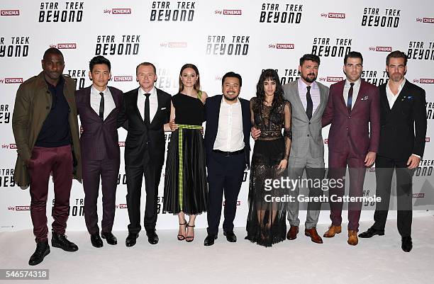 Idris Elba, John Cho, Simon Pegg, Lydia Wilson, director Justin Lin, Sofia Boutella, Karl Urban, Zachary Quinto and Chris Pine attend the UK Premiere...
