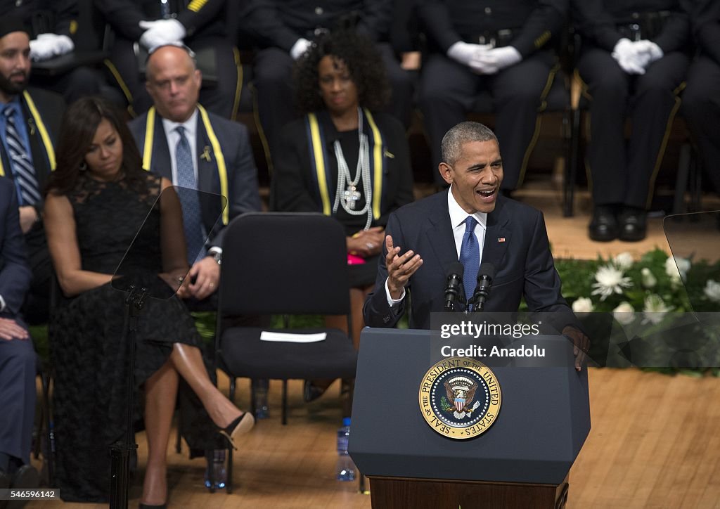 Obama attends memorial service for the Dallas shooting victims