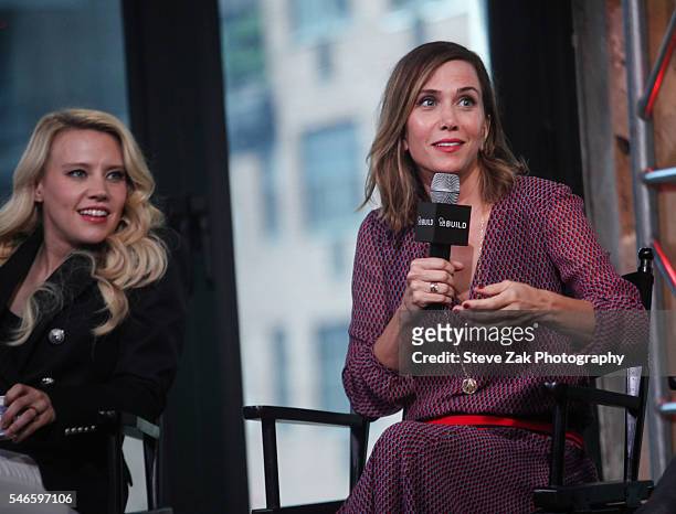 Actresses Kate McKinnon and Kristen Wiig attend AOL Build Speaker Series: "Ghostbusters" at AOL HQ on July 12, 2016 in New York City.