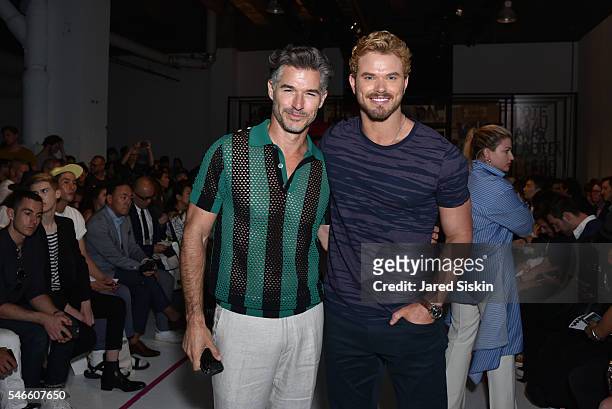 Eric Rutherford and Kellan Lutz attends the Robert Geller show during New York Fashion Week: Men's S/S 2017 at Skylight Clarkson Square on July 12,...