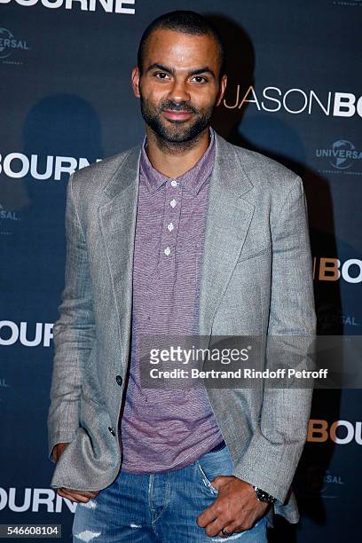 Player Tony Parker attends the 'Jason Bourne' Paris Premiere at Cinema Pathe Beaugrenelle on July 12, 2016 in Paris, France.