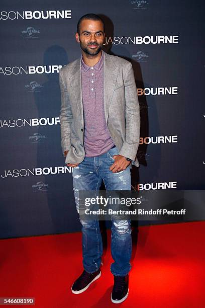 Player Tony Parker attends the 'Jason Bourne' Paris Premiere at Cinema Pathe Beaugrenelle on July 12, 2016 in Paris, France.