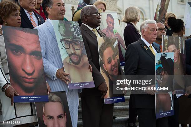 Members and supporters of the US Congressional LGBT Equality Caucus, including House Minority Whip Steny Hoyer , Democratic Representative from South...