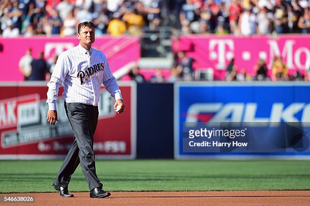 Former San Diego Padre Trevor Hoffman walks on the field prior to the 87th Annual MLB All-Star Game at PETCO Park on July 12, 2016 in San Diego,...