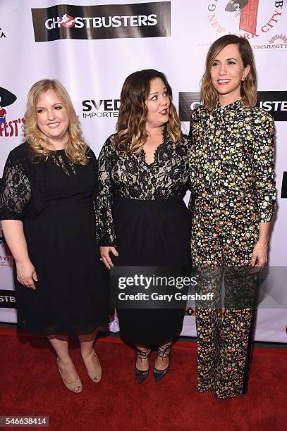 Event honoree Melissa McCarthy and actors Sarah Baker and Kristen Wigg attend the 2016 Gilda Radner Award for Innovation in Comedy at Caroline's On...