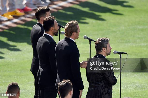 The Tenors, musicians based in British Columbia, perform 'O Canada' prior to the 87th Annual MLB All-Star Game at PETCO Park on July 12, 2016 in San...