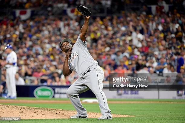 Fernando Rodney of the Miami Marlins and the National League waves to the crowd during the 87th Annual MLB All-Star Game at PETCO Park on July 12,...