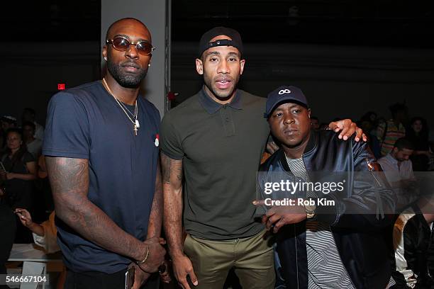 Shabazz Muhammad, Dahntay Jones and Jadakiss attend Ovadia & Sons fashion show during New York Fashion Week: Men's S/S 2017 at Skylight Clarkson Sq...