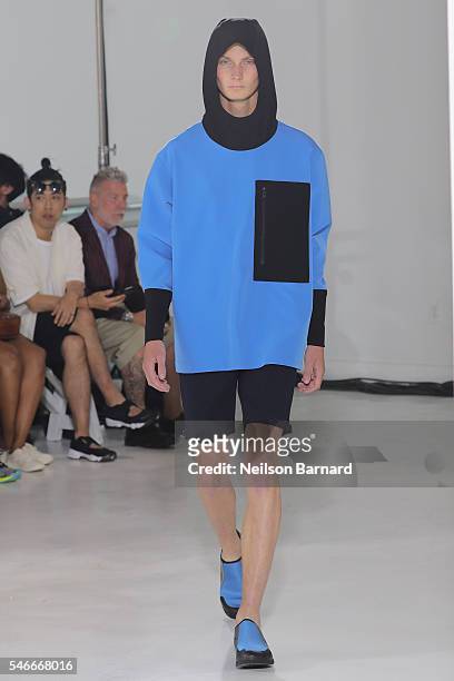 Model walks the runway at the N. Hoolywood runway show during New York Fashion Week: Men's S/S 2017 at Hudson Mercantile on July 12, 2016 in New York...