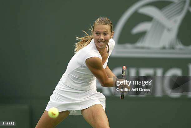 Maria Sharapova in action during her match against Brie Rippner at the Pacific Life Open in Indian Wells, California. Sharapova defeats Rippner 5-7,...