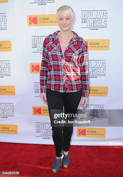 Actress Teri Polo arrives at the Los Angeles Premiere "Outlaws And Angels" at Ahrya Fine Arts Movie Theater on July 12, 2016 in Beverly Hills,...