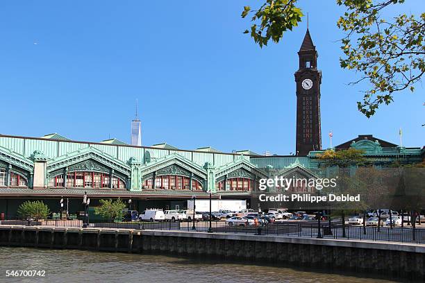 usa, new jersey, hoboken, the erie-lackawanna rail road and ferry terminal - hoboken stockfoto's en -beelden