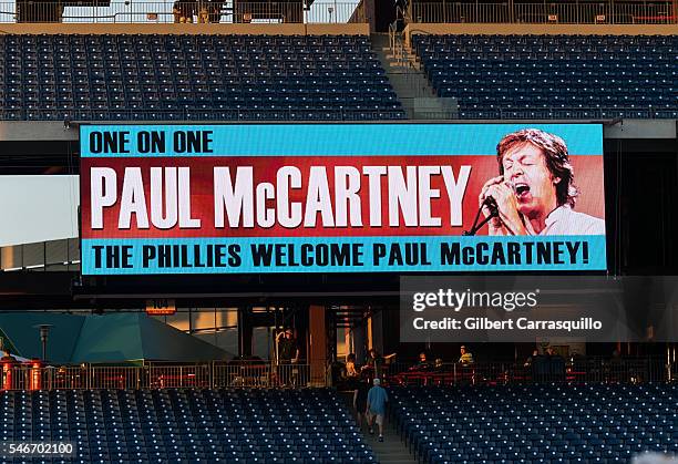 General view of atmosphere during singer-songwriter Sir Paul McCartney performance during the 'One On One' tour at Citizens Bank Park on July 12,...