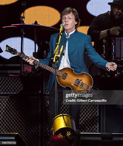 Singer-songwriter Sir Paul McCartney performs during 'One On One' tour at Citizens Bank Park on July 12, 2016 in Philadelphia, Pennsylvania.