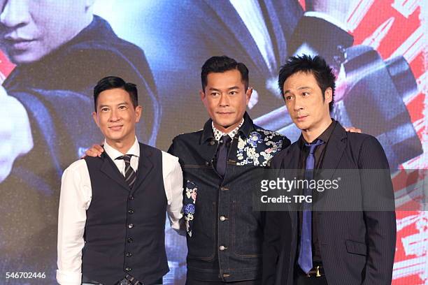 Nick Cheung,Louis Koo and Francis Ng attend the press conference to promote their new movie Line Walker on 12th July, 2016 in Beijing, China.